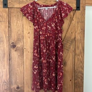 Flutter-Sleeve Floral-Print Mini Swing Dress for Women